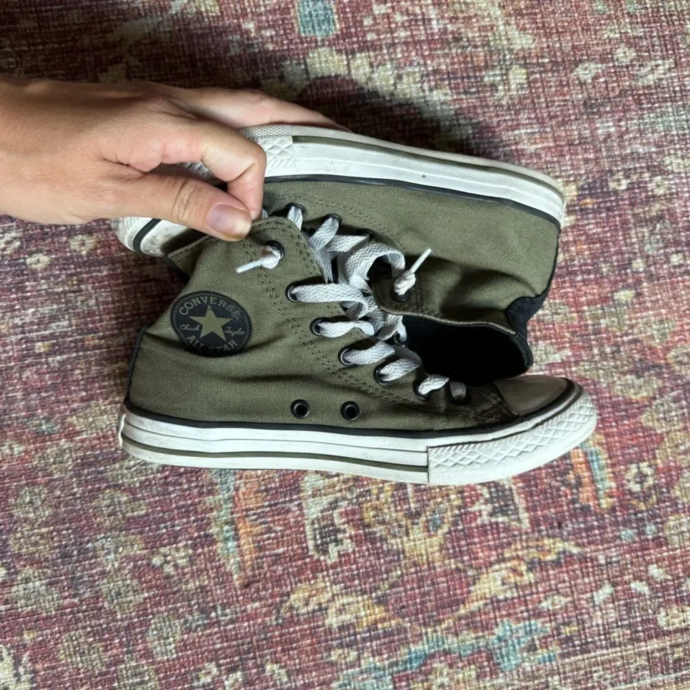 Converse Chuck Taylor Kids High-Top Sneakers Size 3- Olive Green with Black